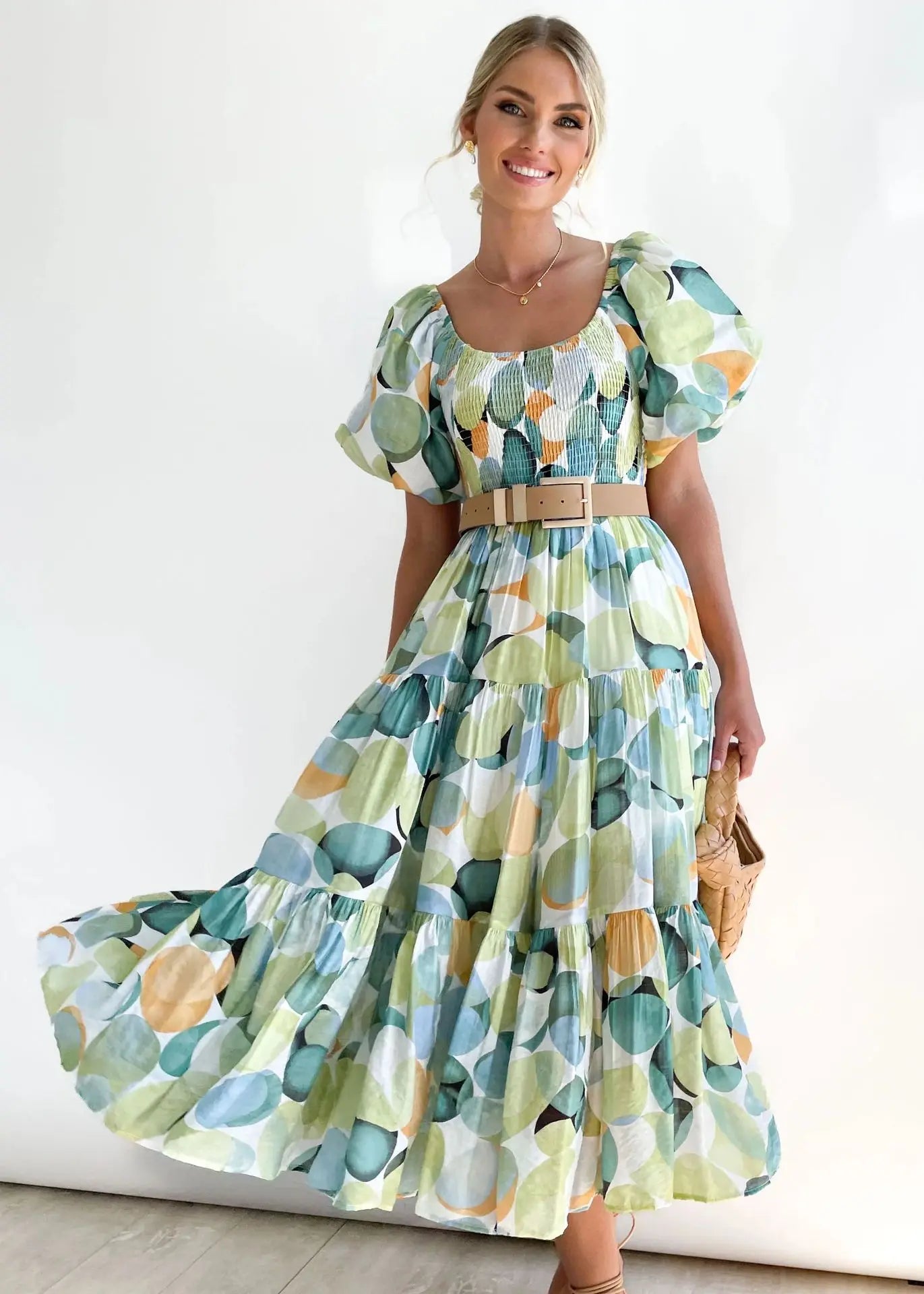 Women’s Off-Shoulder Puff Sleeve Floral Maxi Dress