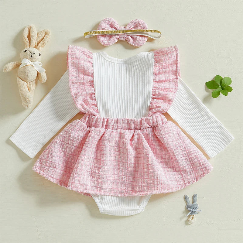 Baby Girls 2Pcs Ruffle Romper & Headband Set