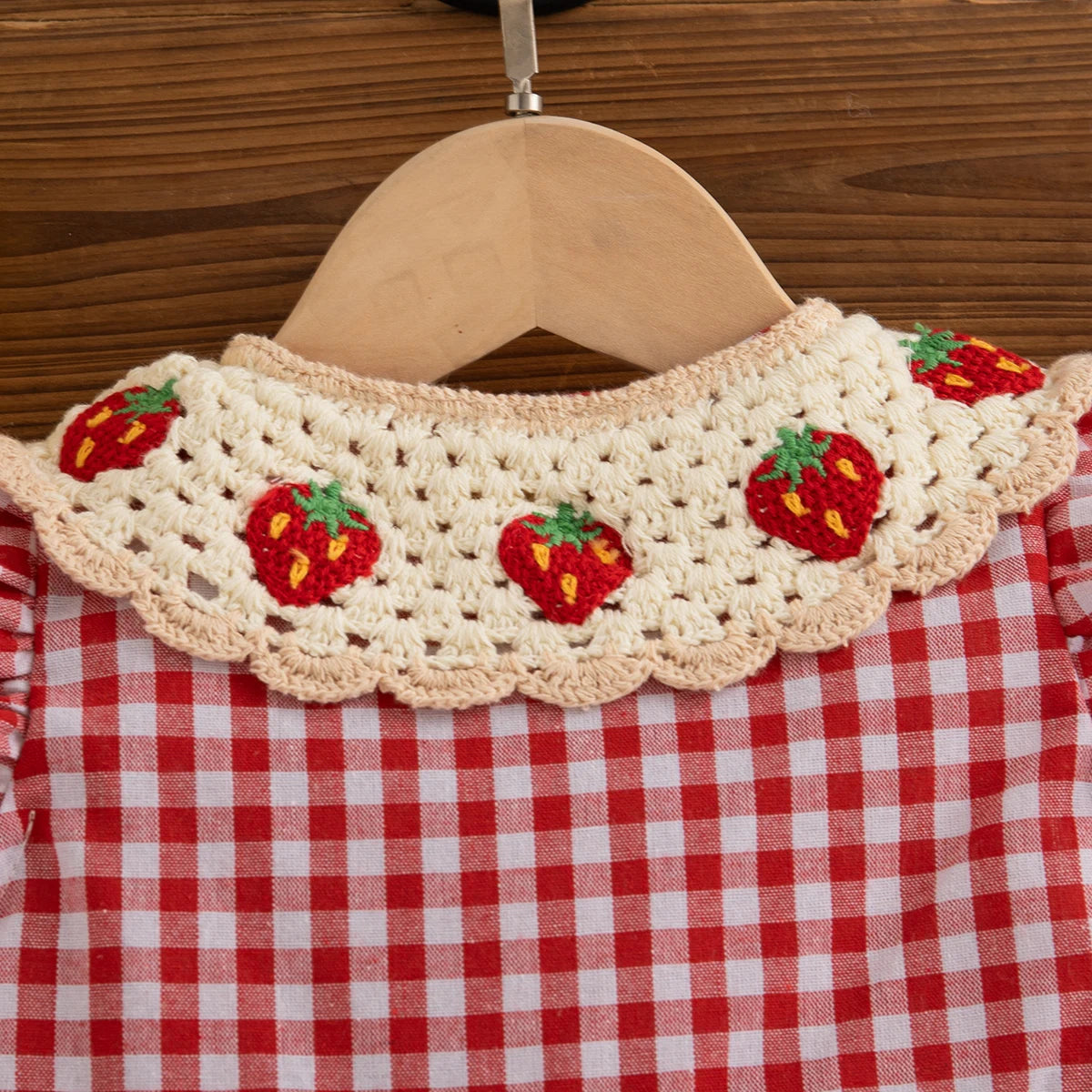 Girls Summer Red Plaid Strawberry Dress