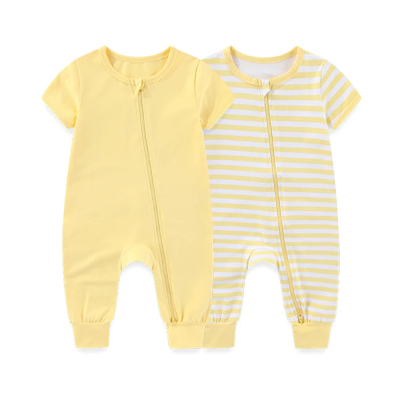 2-Pack Short Sleeve Rompers – Soft Cotton Baby Jumpsuits