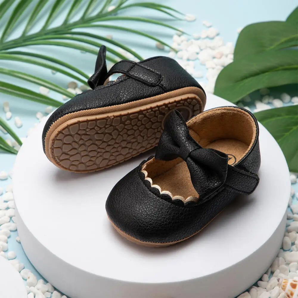 Retro Baby Bow Princess Shoes – Anti-Slip First Walkers
