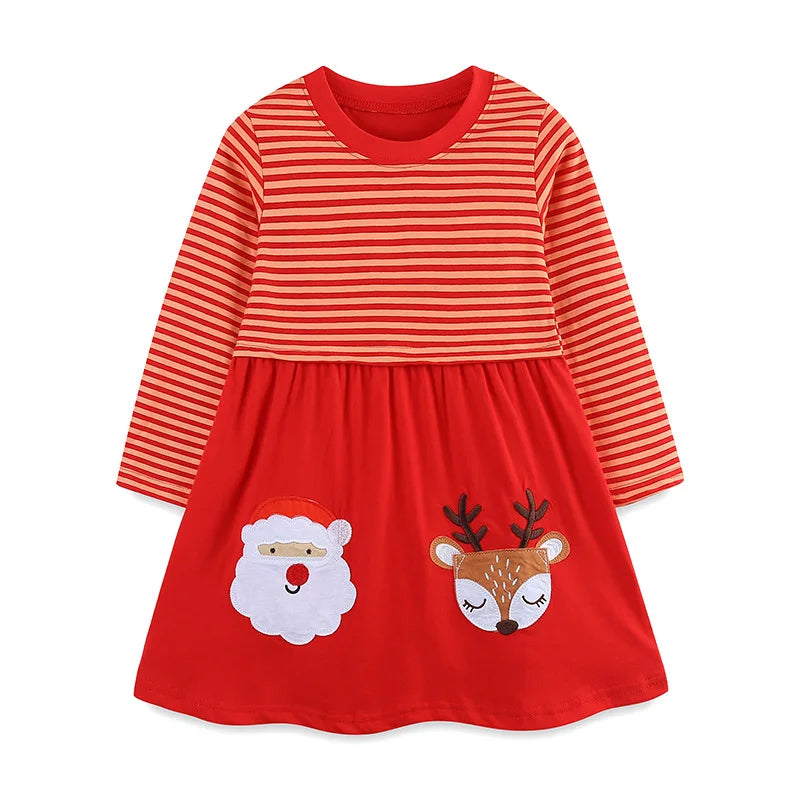 Girls Santa Claus Embroidered Cotton Christmas Dress
