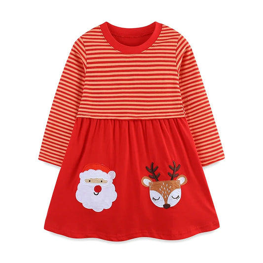 Girls Santa Claus Embroidered Cotton Christmas Dress
