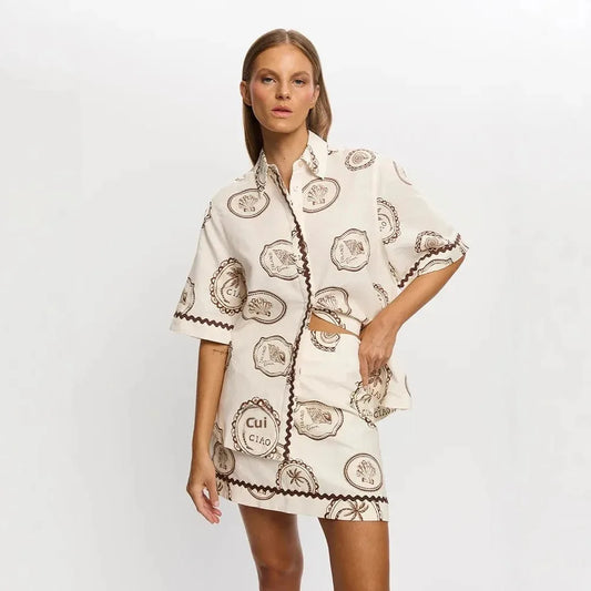 Elegant Tie-Detail Shirt & Mini Skirt Set