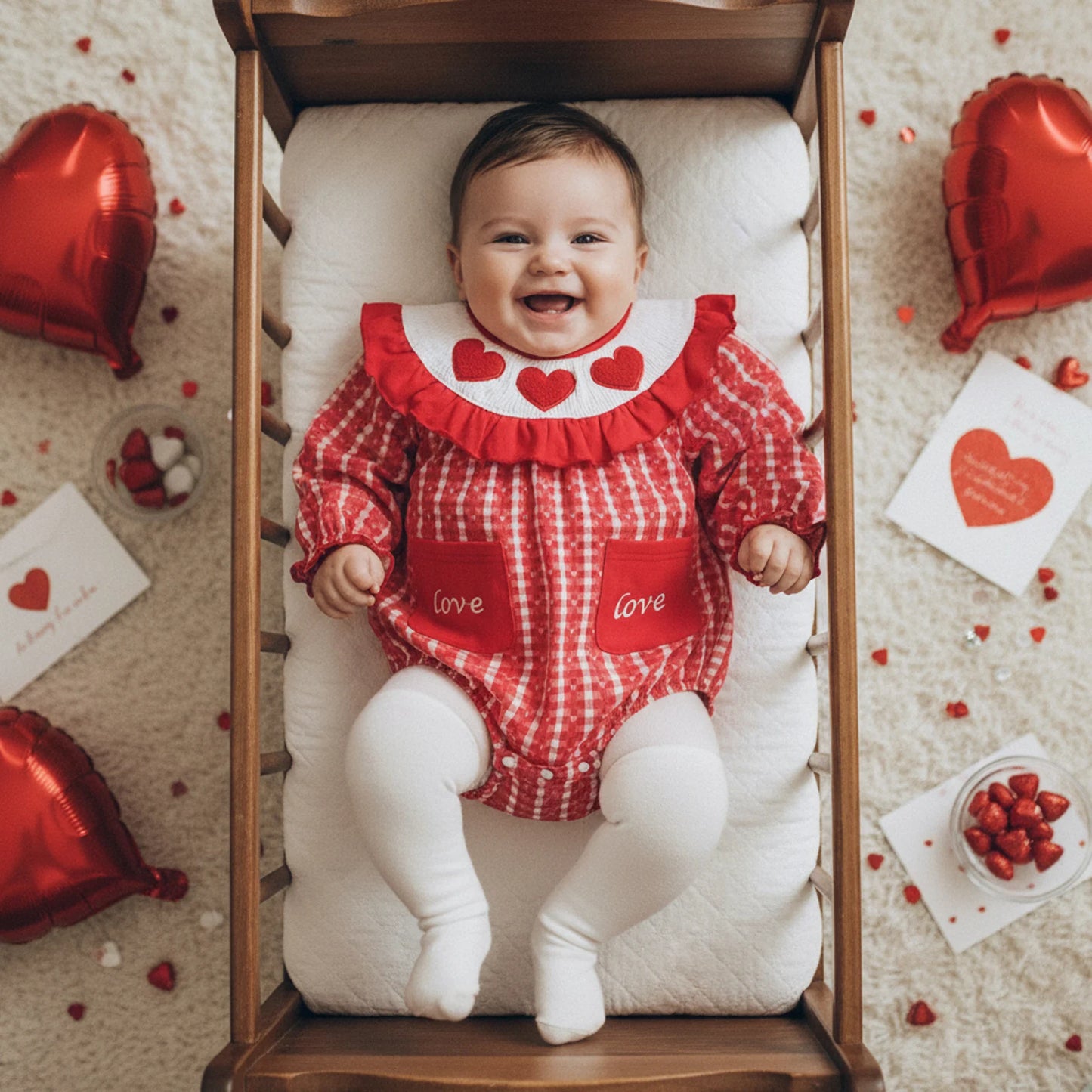 Long Sleeve Heart Embroidery Smocked Jumpsuit (0-18 Months)