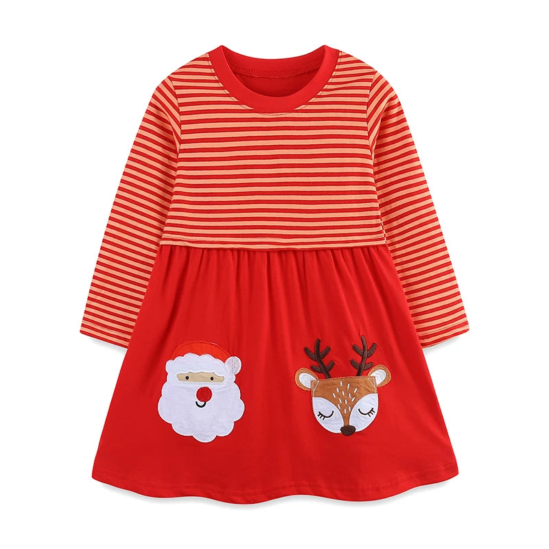 Girls Santa Claus Embroidered Cotton Christmas Dress