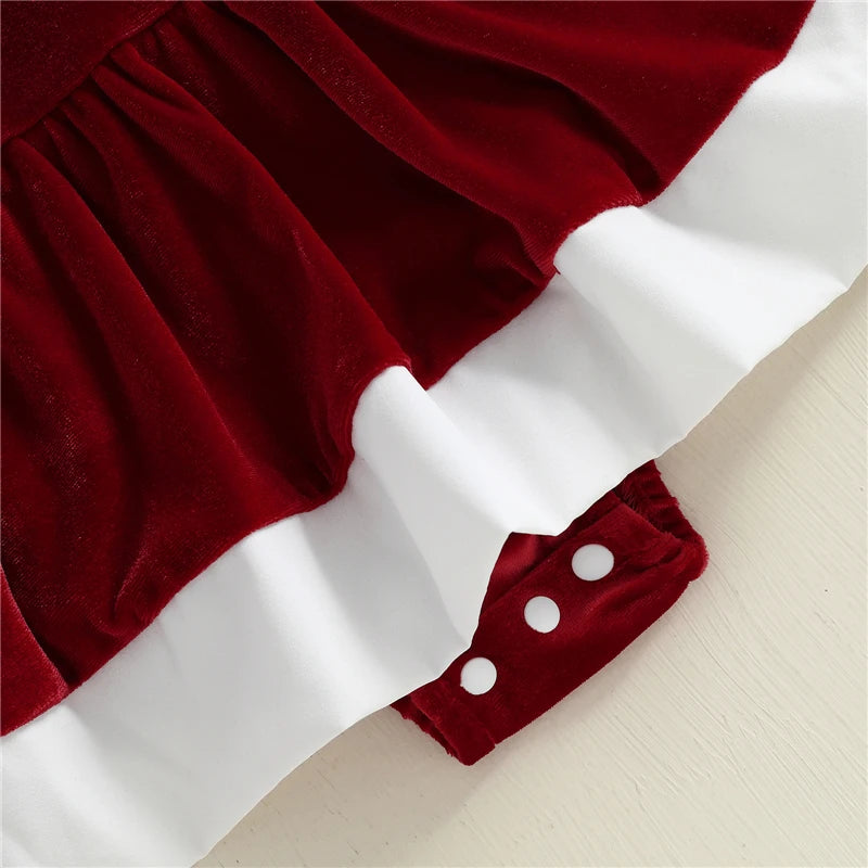 Newborn Baby Girl Christmas Outfit – Santa Tree Embroidered Romper with Headband