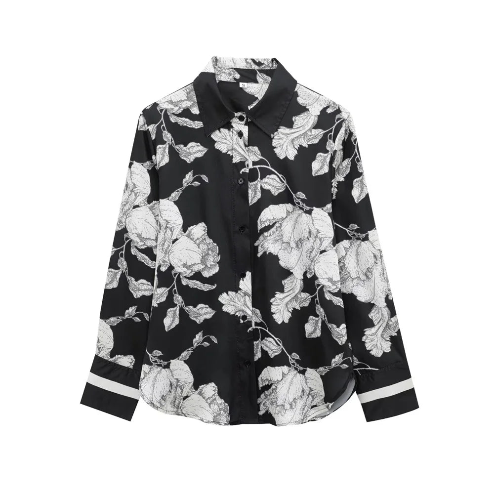 Women’s Fashion Printed Shirt & High Waist Straight Pants Set