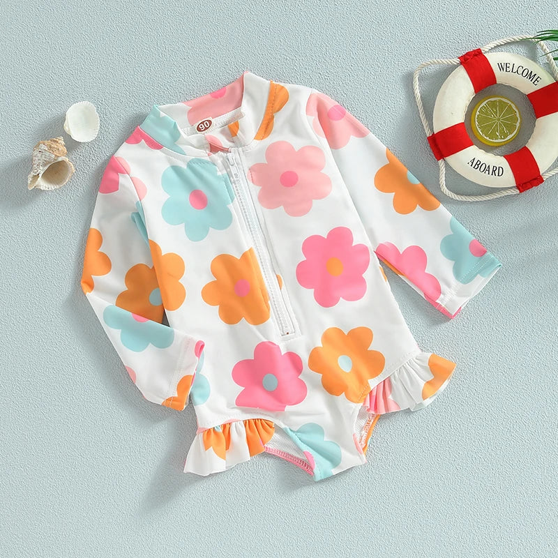 Baby Girl Floral Long Sleeve Swimsuit – Summer Beachwear