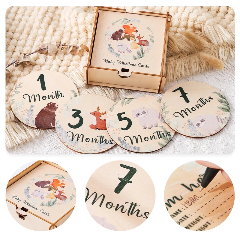 Newborn Baby Growth Milestones Wooden Cards (0–12 Months)