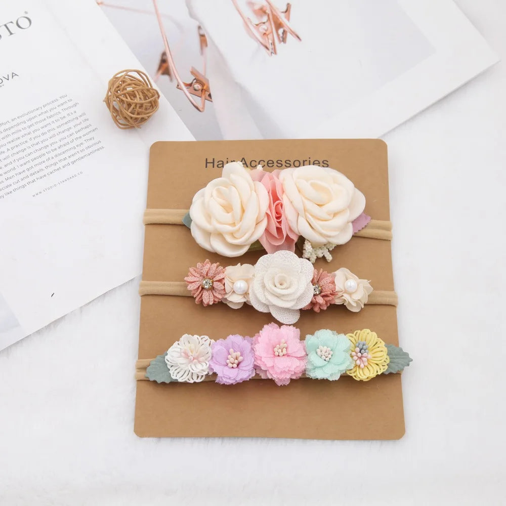 3pcs Baby Girl Headband Set – Elastic Floral Hairbands