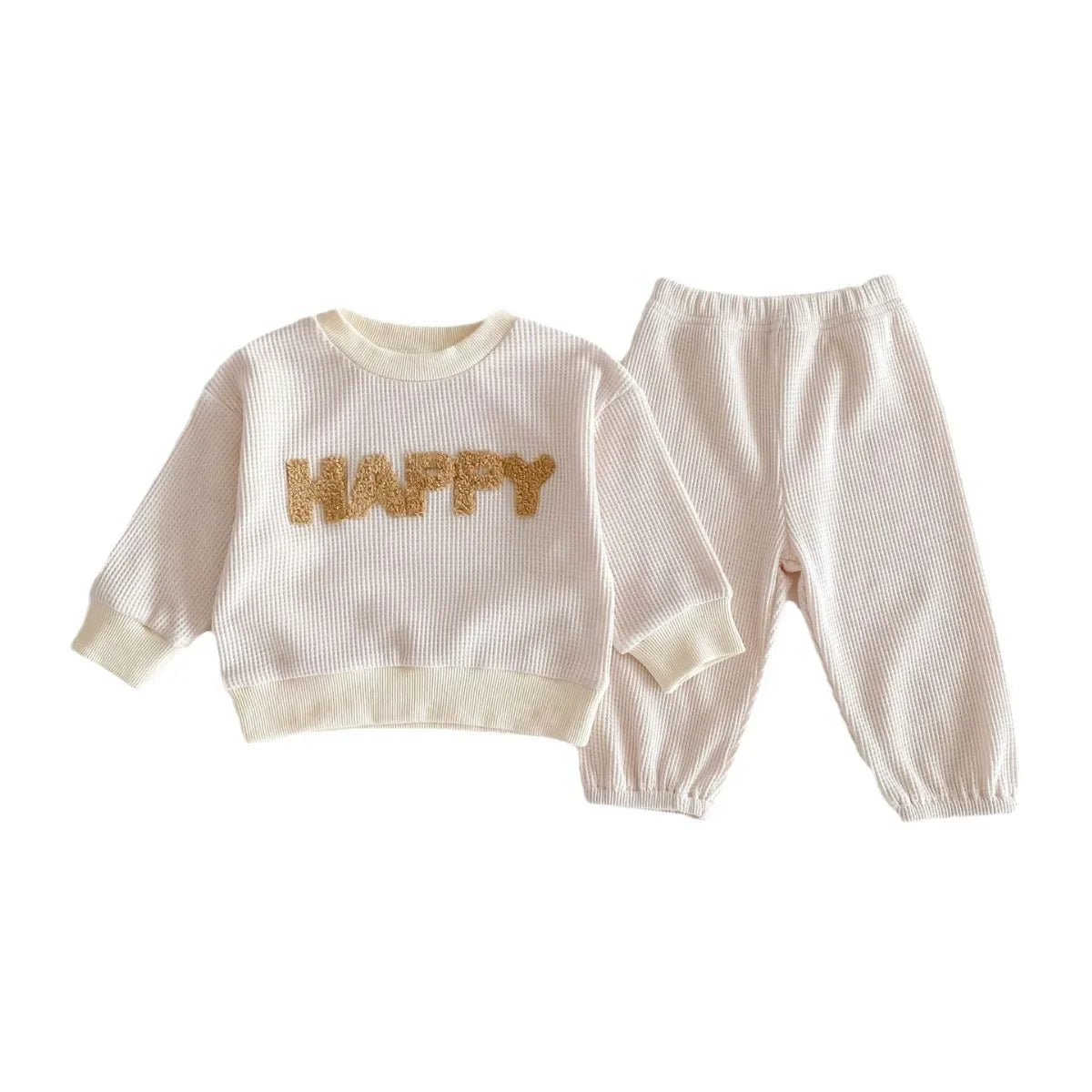 Spring Waffle Letter Top & Pants Set (3M–4Y)