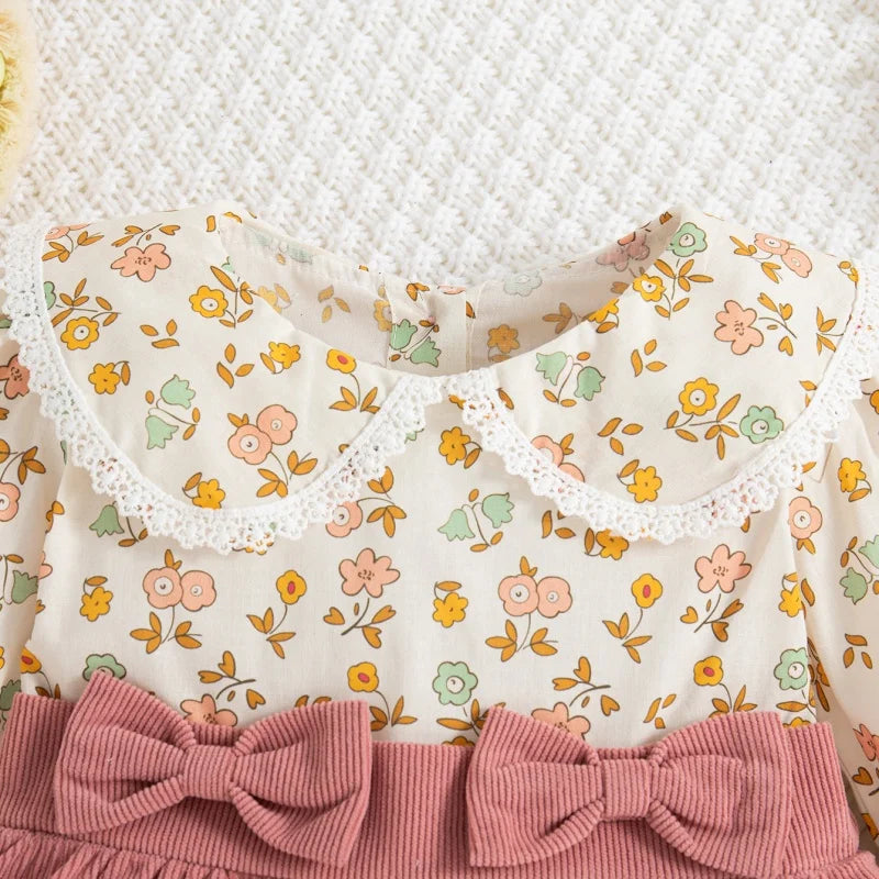 Spring & Autumn Floral Bow Dress – 9M to 3Y