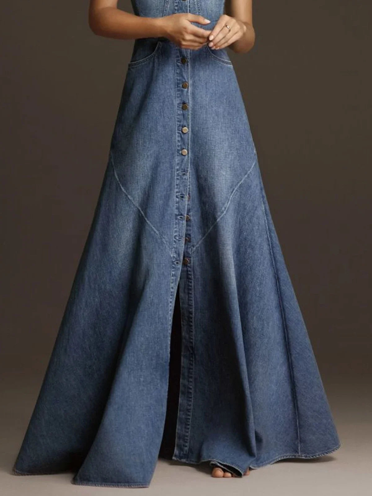 Elegant Denim Long Dress