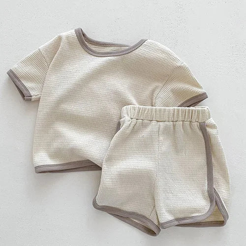 Summer Waffle Cotton Baby Clothing Set – T-shirt & Shorts (3M–3Y)