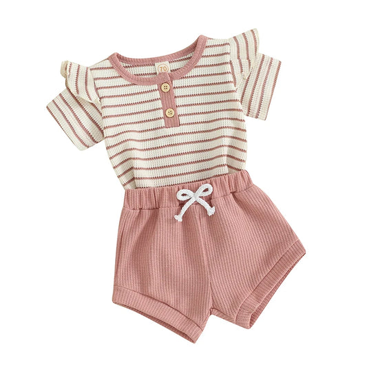 Baby Girls Shorts Set – Striped Romper & Shorts (2-Piece Outfit)