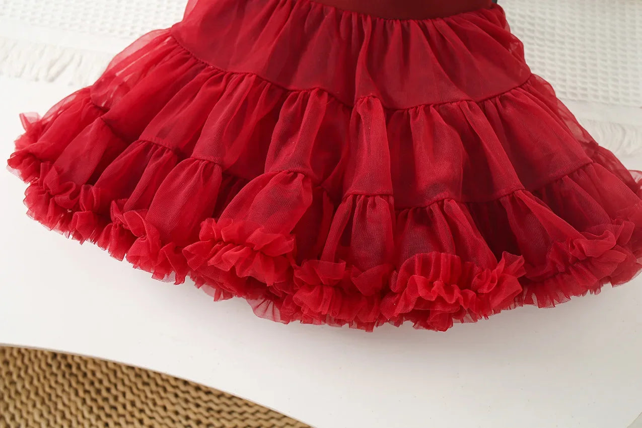 Heart Knit Sweater & Red Tulle Skirt