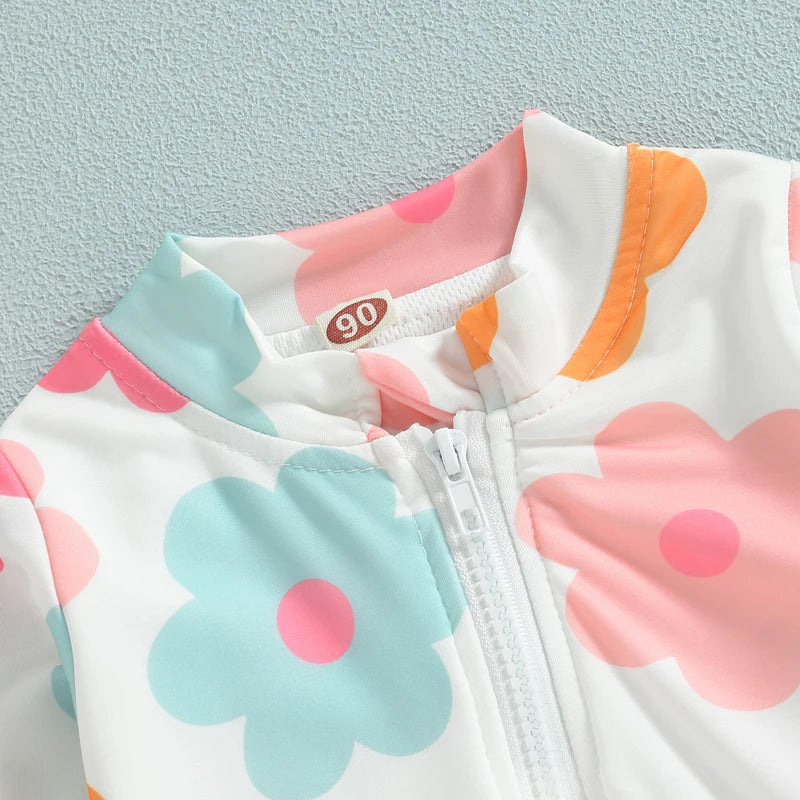 Baby Girl Floral Long Sleeve Swimsuit – Summer Beachwear