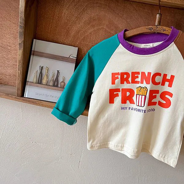 Trendy Cartoon Food Print Cotton T-Shirt – Boys & Girls Long Sleeve Top