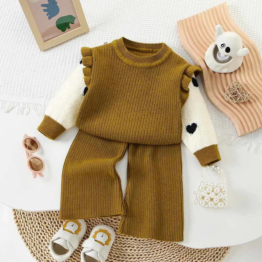 Children’s Knit Love Lace Top & Wide-Leg Pants Set