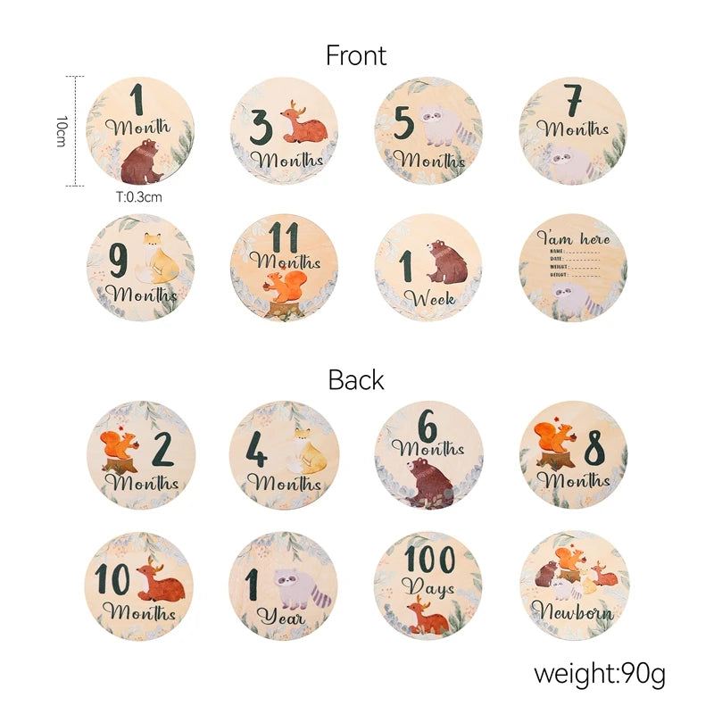 Newborn Baby Growth Milestones Wooden Cards (0–12 Months)