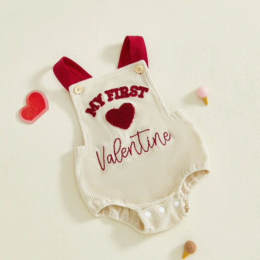 Newborn Love Heart Corduroy Sleeveless Bodysuit (0–18 Months)