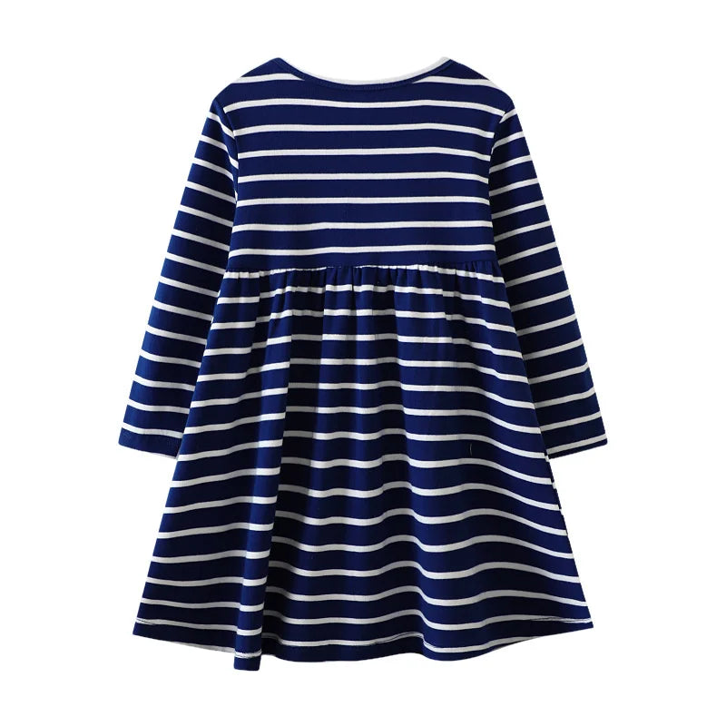 Girls Long Sleeve Animal Applique Cotton Dress