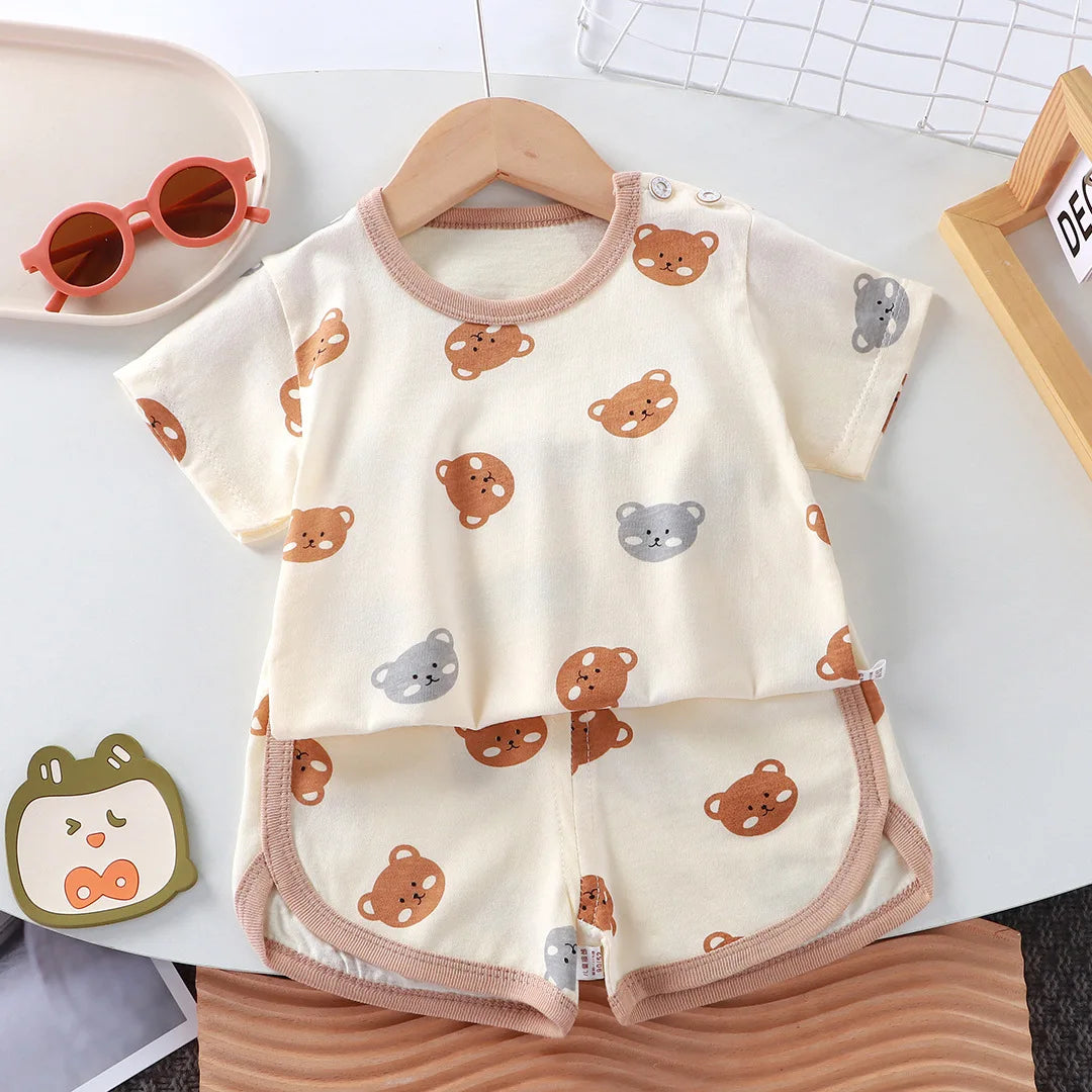 Summer Cotton Cartoon T-Shirt & Shorts Set (0–4 Years)