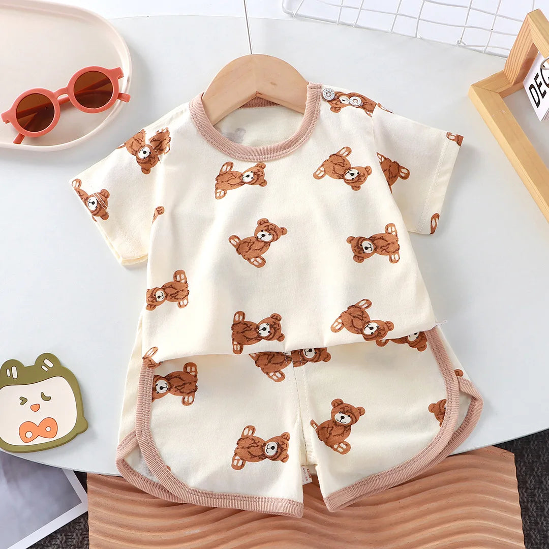 Summer Cotton Cartoon T-Shirt & Shorts Set (0–4 Years)
