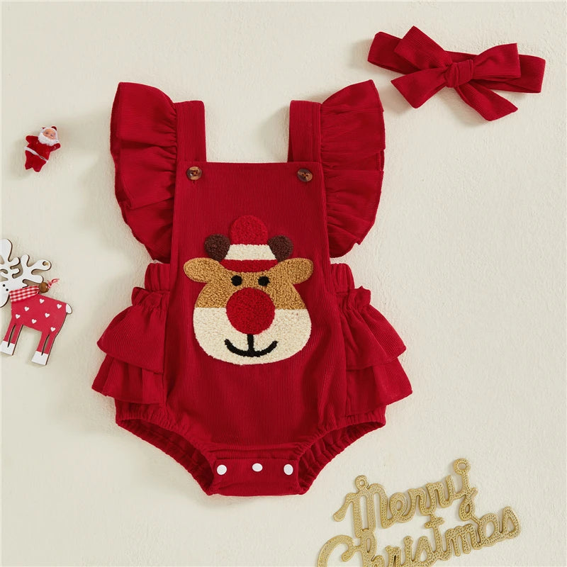 Baby Girl Christmas Romper Set with Hairband