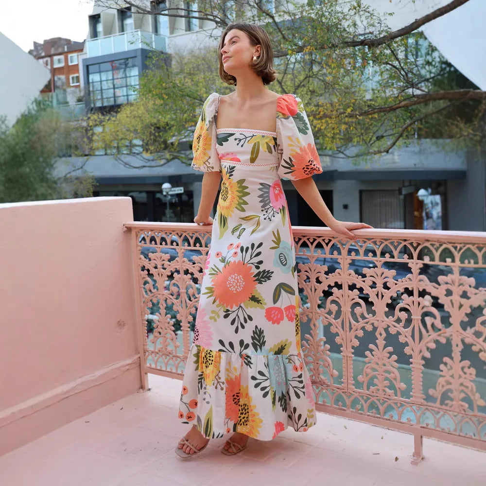 Women’s Elegant Bohemian Lantern Sleeve Long Dress