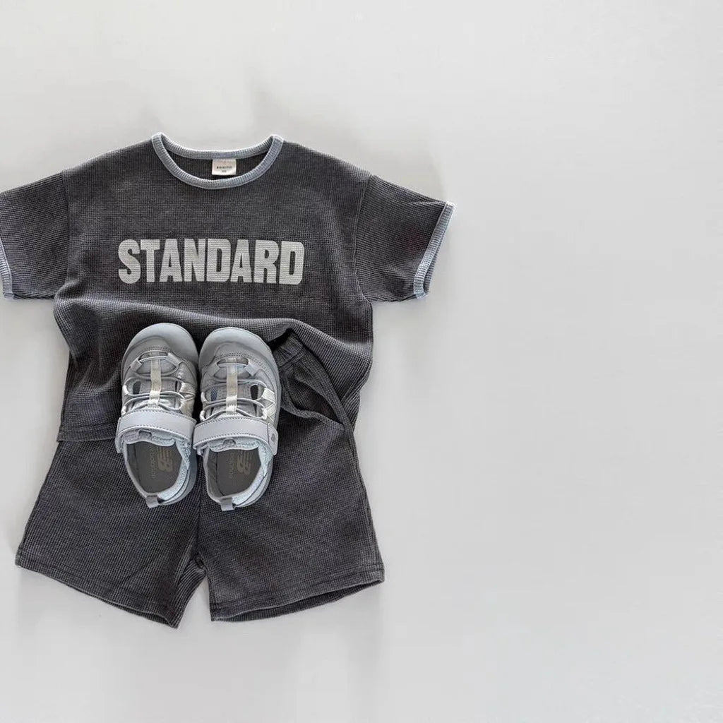 Boys’ Summer Two-Piece Set – Letter Print T-Shirt & Shorts