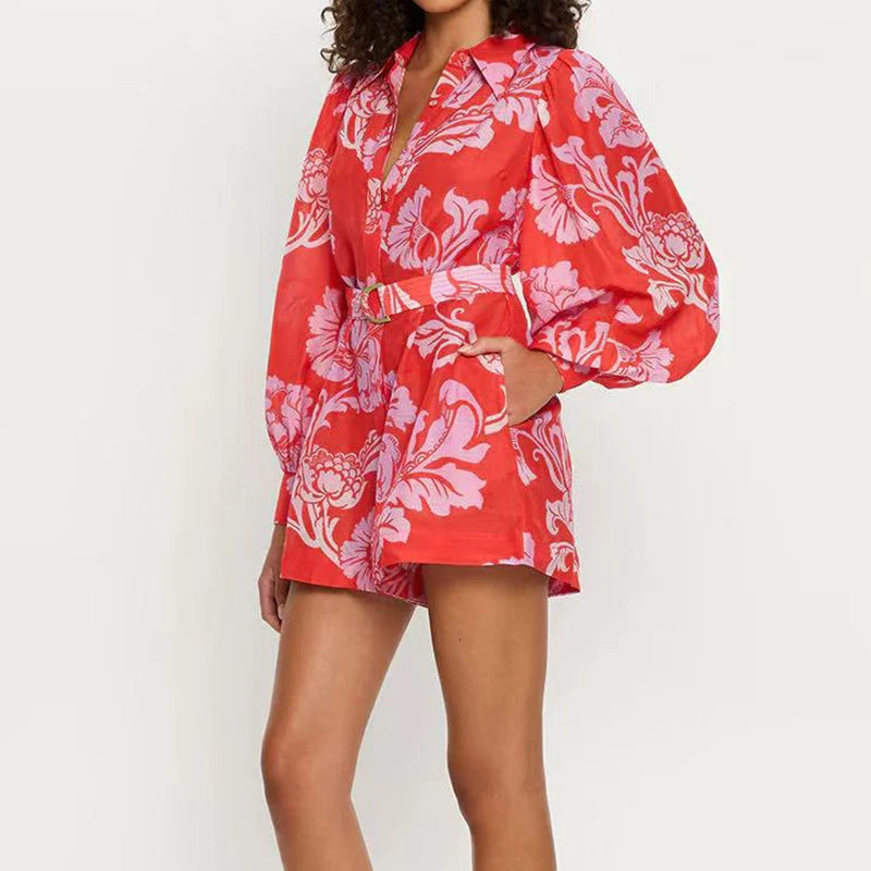 Elegant Linen Print Short Jumpsuit – Women’s Casual Playsuit