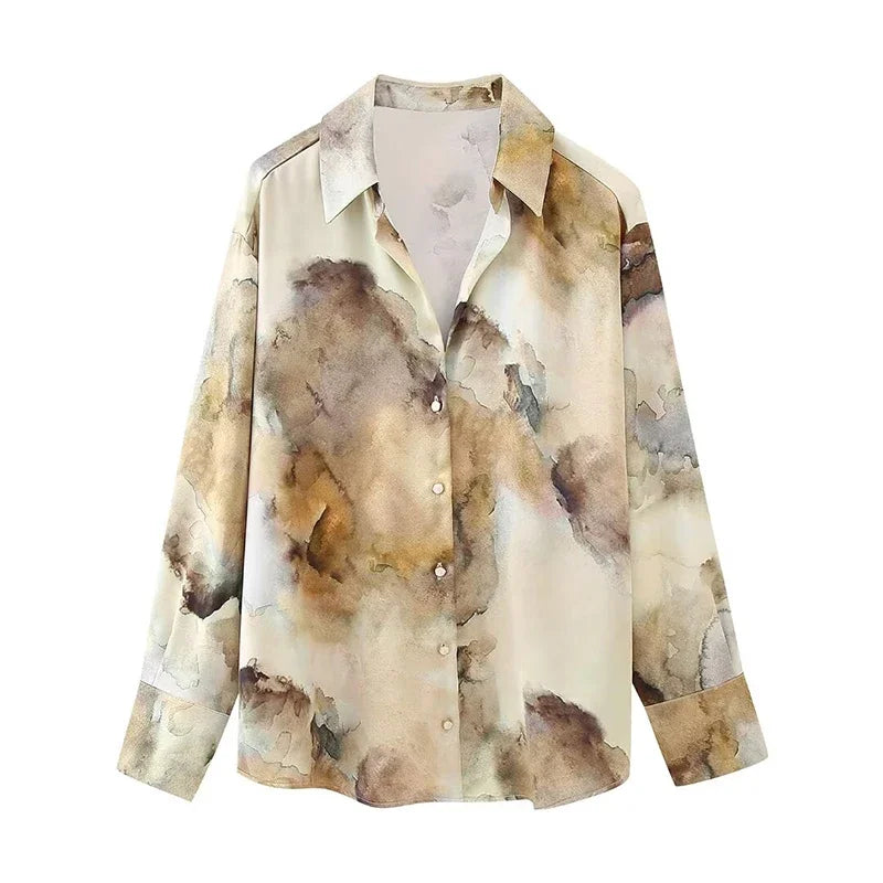 Women’s Fashion 2-Piece Printed Blouse & Vintage Elastic Waist Skirt Set