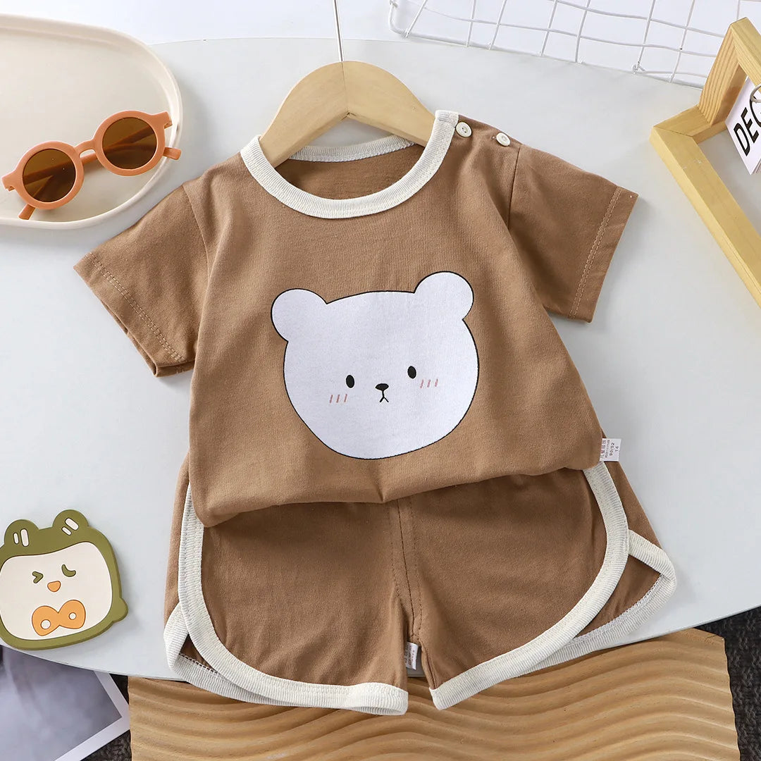 Summer Cotton Cartoon T-Shirt & Shorts Set (0–4 Years)