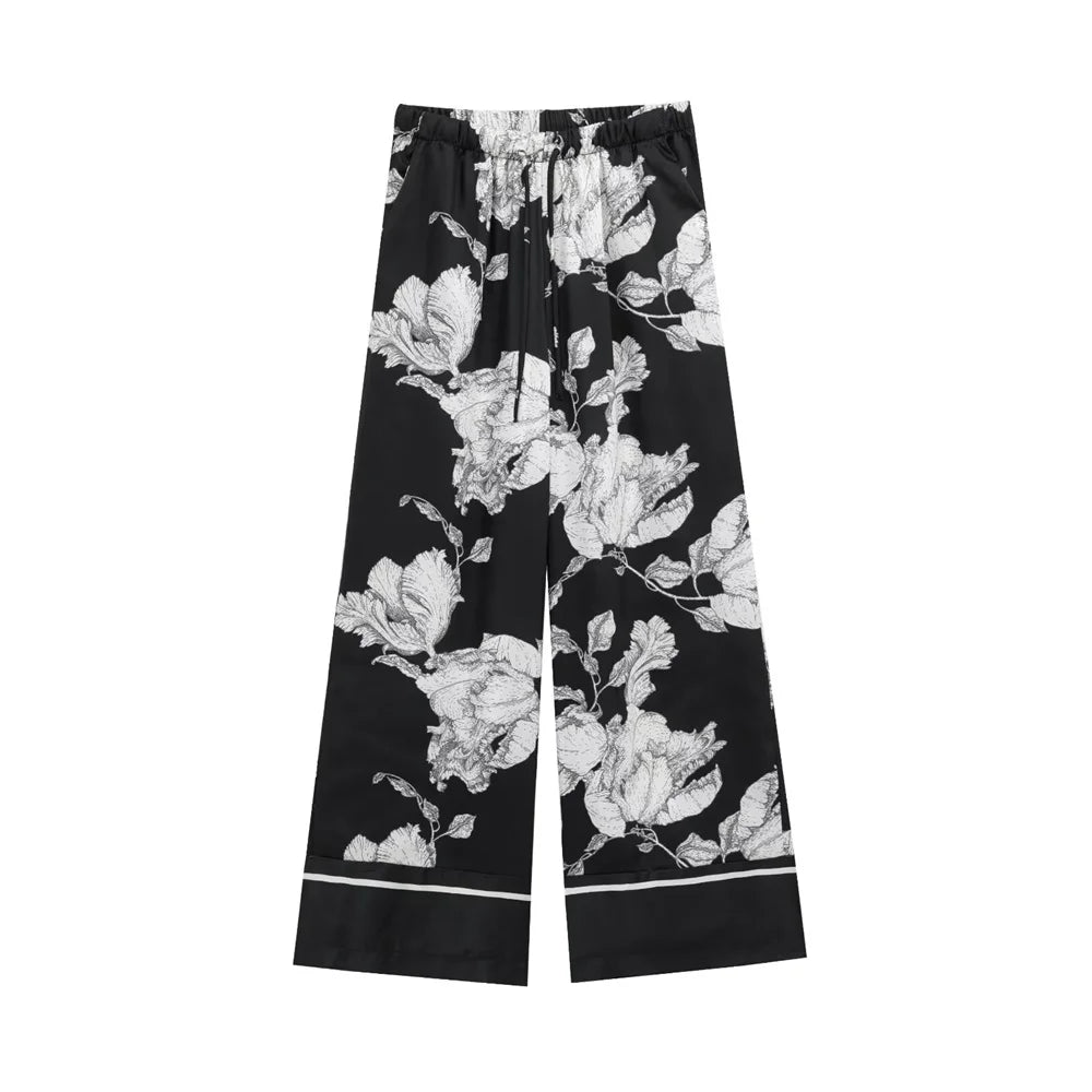 Women’s Fashion Printed Shirt & High Waist Straight Pants Set