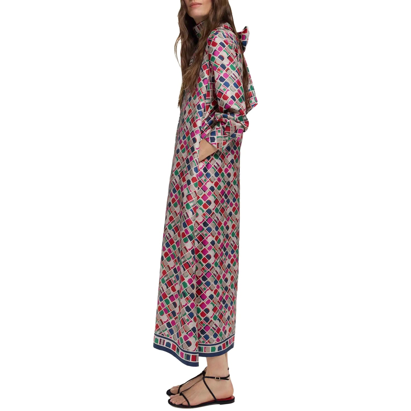 Vintage Scarf Collar Print Dress