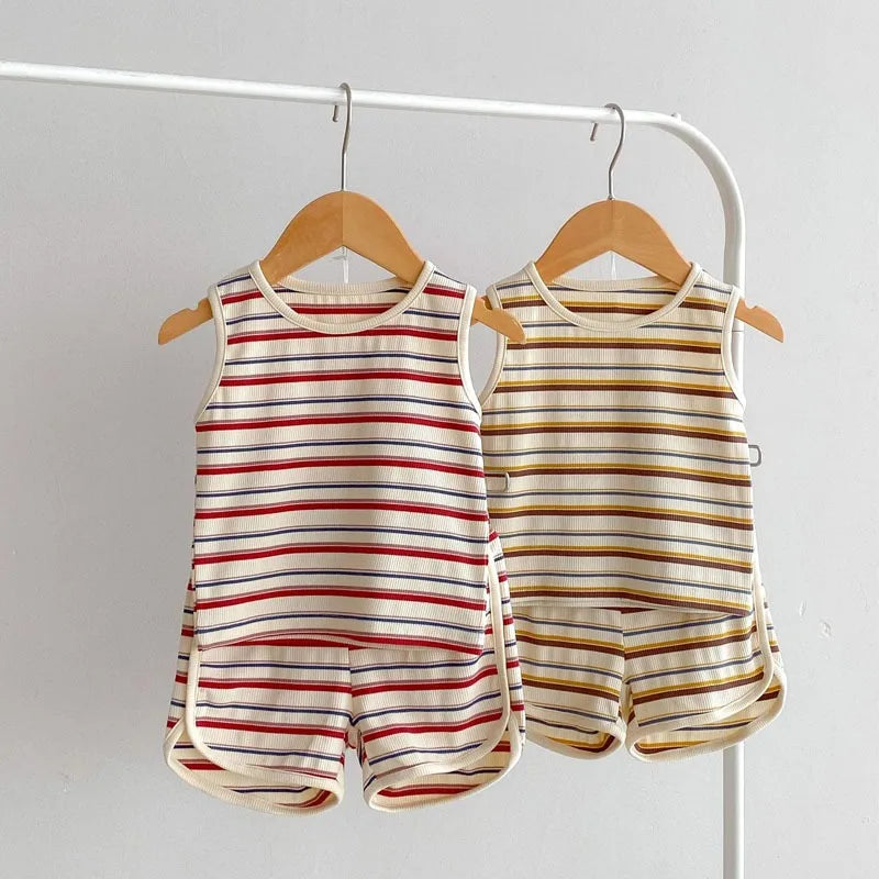 2-Piece Boys’ Striped Vest & Shorts Summer Outfit