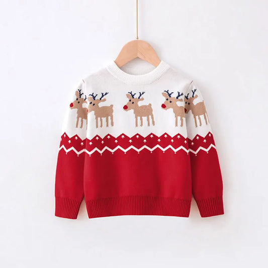 Kids Christmas Knitted Sweater – Warm Cotton Cartoon Pullover for Boys & Girls