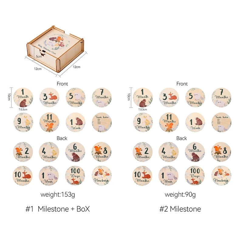 Newborn Baby Growth Milestones Wooden Cards (0–12 Months)