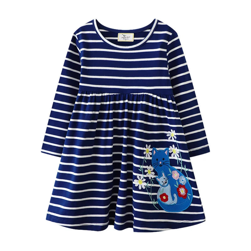 Girls Long Sleeve Animal Applique Cotton Dress
