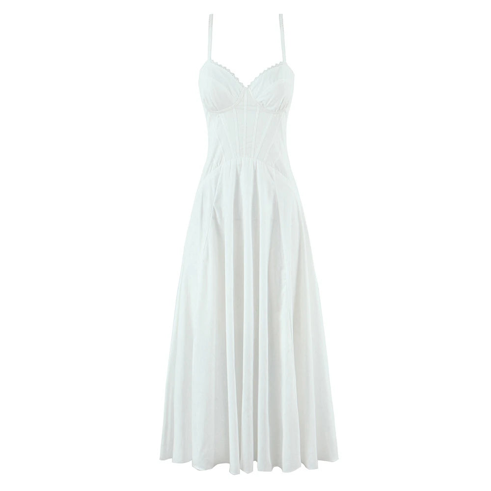 Women’s Vintage White Lace-Panelled Cotton Midi Dress