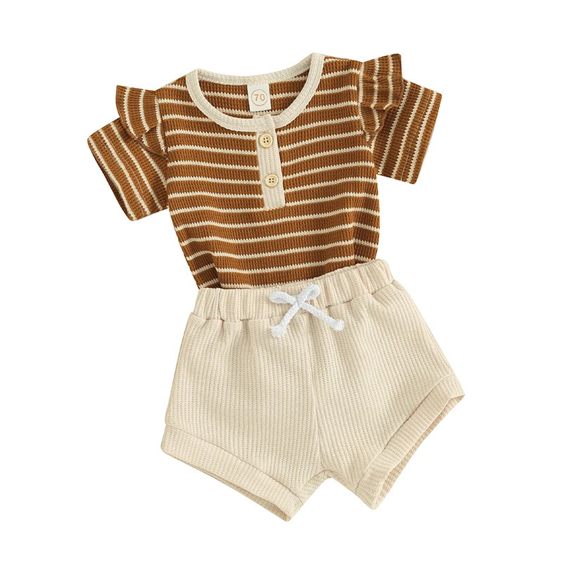 Baby Girls Shorts Set – Striped Romper & Shorts (2-Piece Outfit)