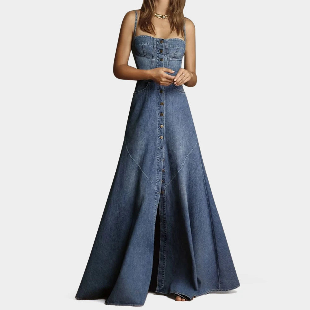 Elegant Denim Long Dress