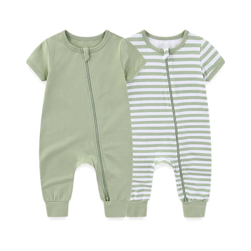 2-Pack Short Sleeve Rompers – Soft Cotton Baby Jumpsuits