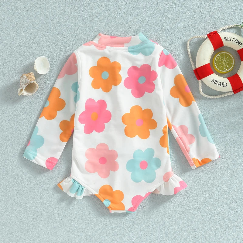 Baby Girl Floral Long Sleeve Swimsuit – Summer Beachwear