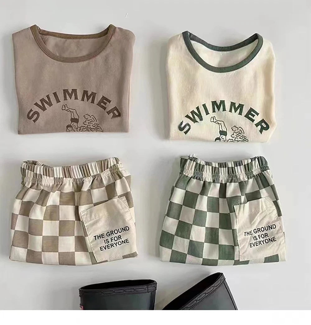 Summer Plaid Two-Piece Baby Suit – Cotton Comfort for Everyday Wear