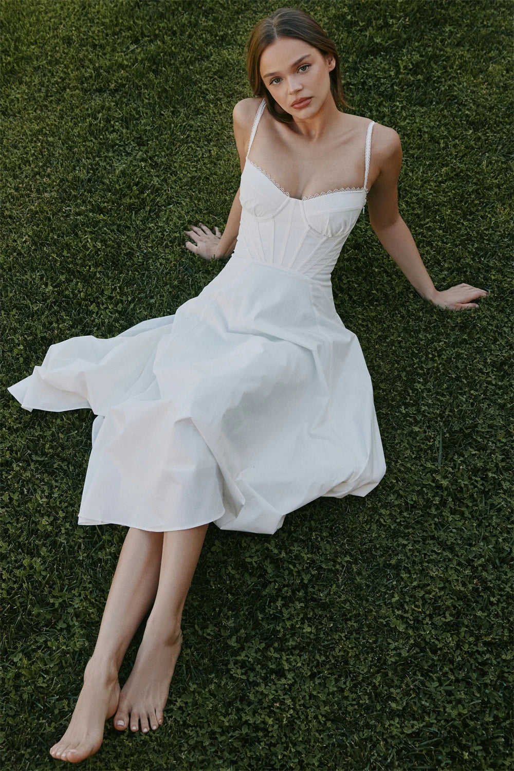 Women’s Vintage White Lace-Panelled Cotton Midi Dress