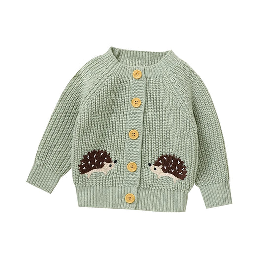 Baby & Toddler Knitted Cardigan – Hedgehog & Rainbow Design