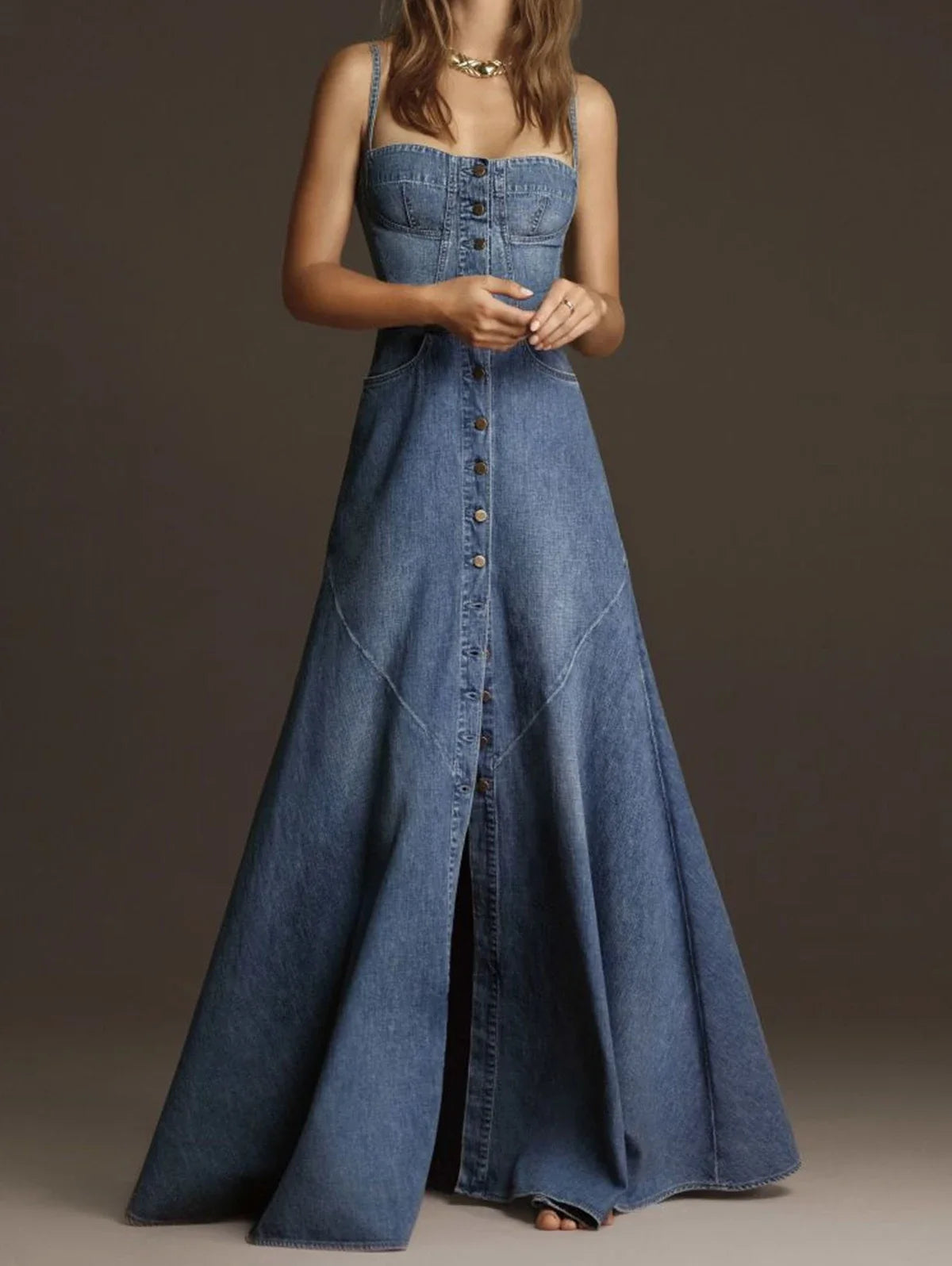 Elegant Denim Long Dress